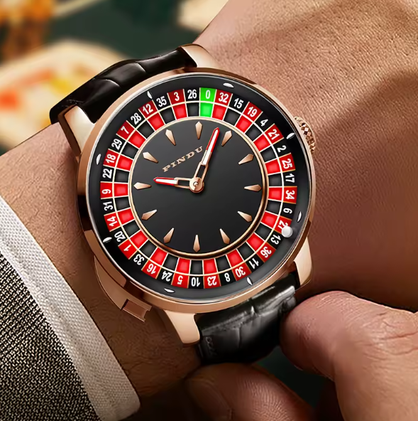 PINDU Roulette Watch With Button Activated Rotating Plain Face