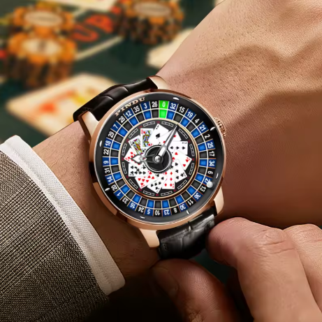 Pindu Blue Roulette Watch With Motion Activated Cards Face