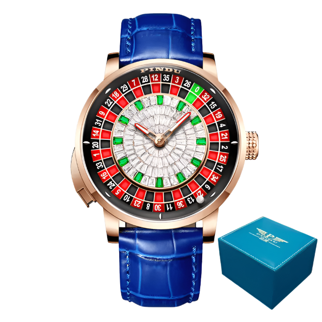 PINDU Roulette Watch With Button Activated Rotating Diamond Face