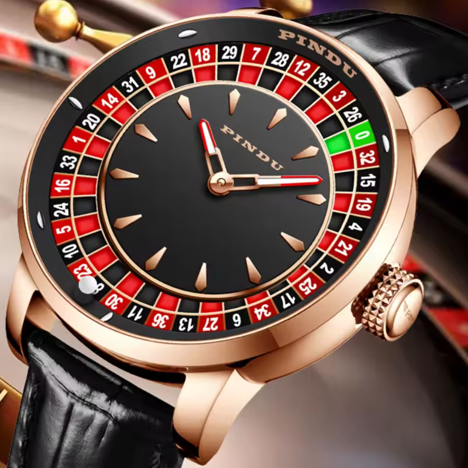 PINDU Roulette Watch With Motion Activated Rotating Plain Face