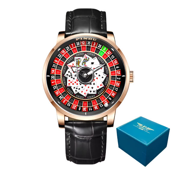 PINDU Roulette Watch With Motion Activated Rotating Cards Face