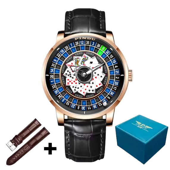 Pindu Blue Roulette Watch With Motion Activated Cards Face