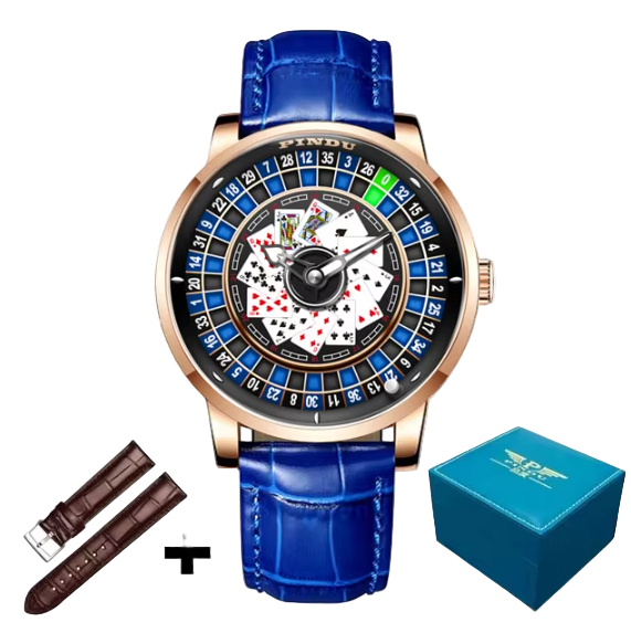 Pindu Blue Roulette Watch With Motion Activated Cards Face