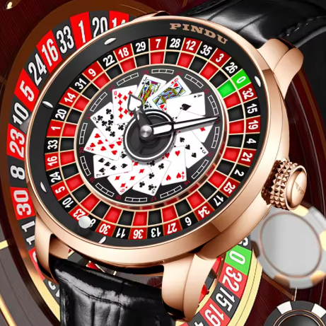 PINDU Roulette Watch With Motion Activated Rotating Cards Face