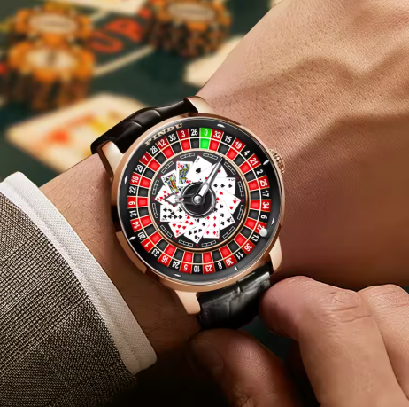 PINDU Roulette Watch With Motion Activated Rotating Cards Face