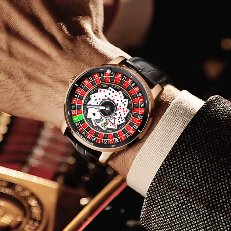 PINDU Roulette Watch With Motion Activated Rotating Cards Face