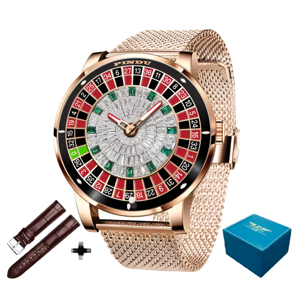 PINDU Roulette Watch With Motion Activated Rotating Diamond Face