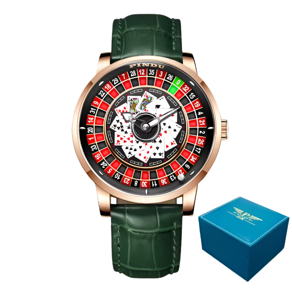 PINDU Roulette Watch With Motion Activated Rotating Cards Face