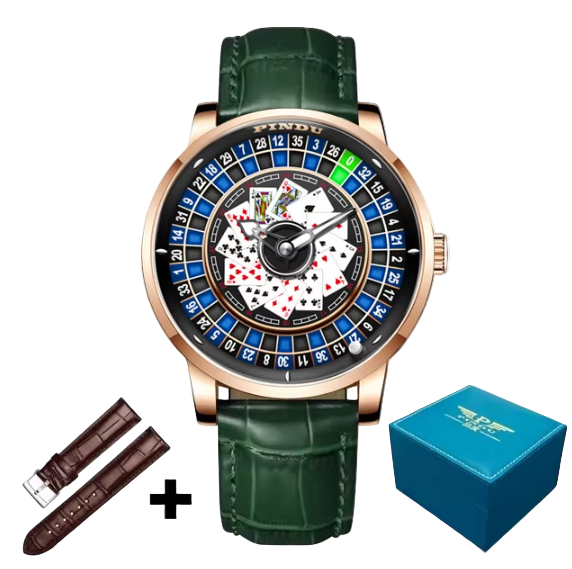 Pindu Blue Roulette Watch With Motion Activated Cards Face