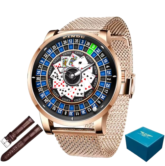 Pindu Blue Roulette Watch With Motion Activated Cards Face