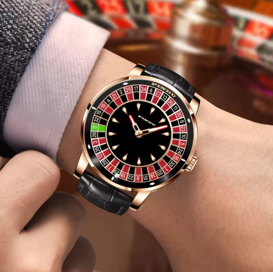 PINDU Roulette Watch With Motion Activated Rotating Plain Face