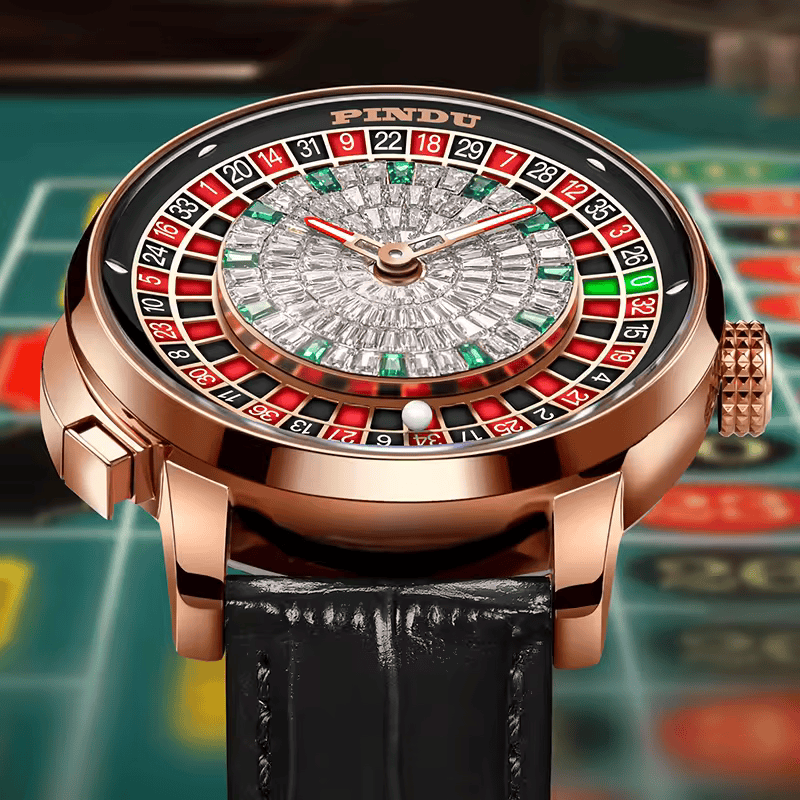 PINDU Roulette Watch With Button Activated Rotating Diamond Face