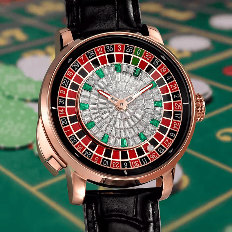 PINDU Roulette Watch With Button Activated Rotating Diamond Face