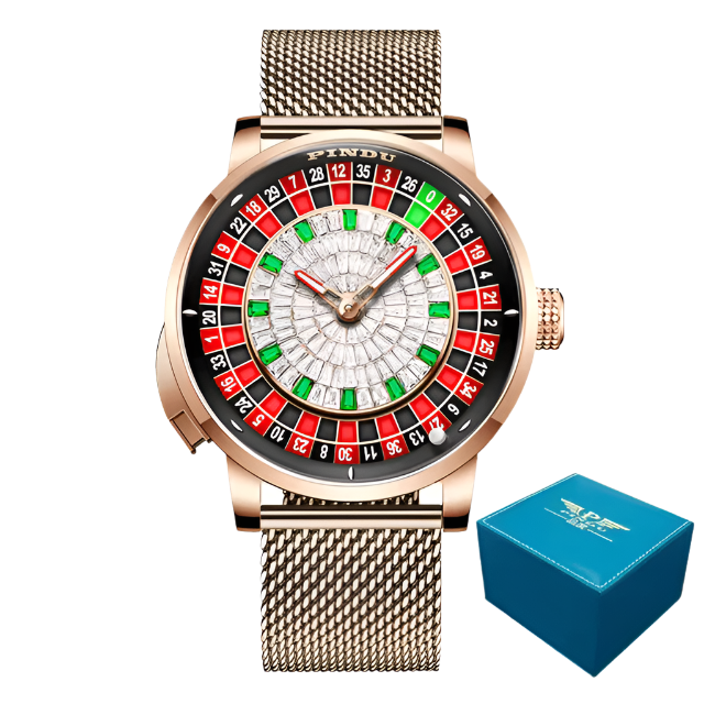 PINDU Roulette Watch With Button Activated Rotating Diamond Face