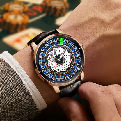 Pindu Blue Roulette Watch With Motion Activated Cards Face