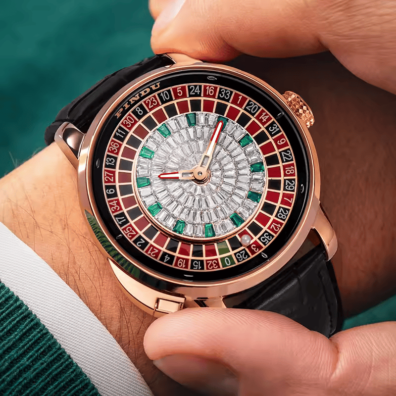 PINDU Roulette Watch With Button Activated Rotating Diamond Face