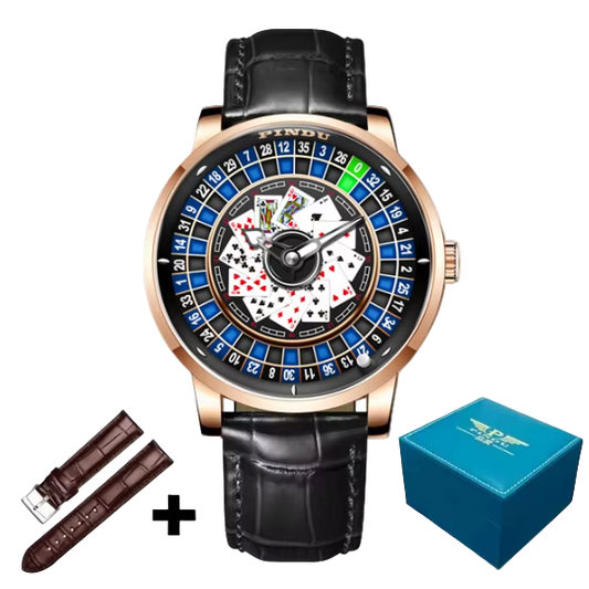 Pindu Blue Roulette Watch With Motion Activated Cards Face