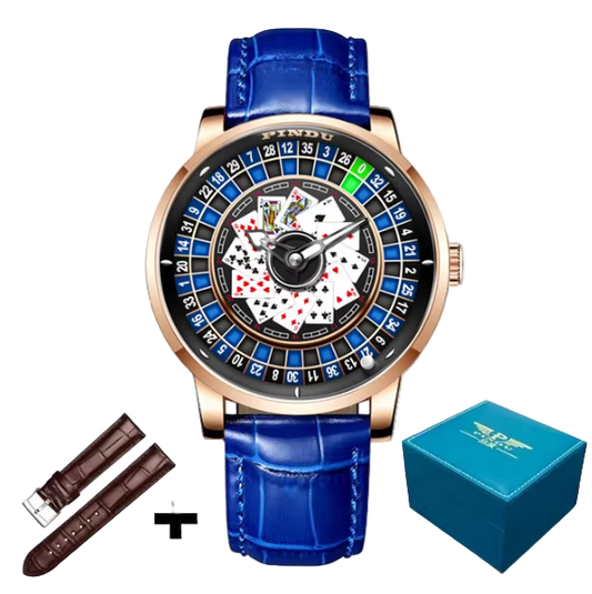 Pindu Blue Roulette Watch With Motion Activated Cards Face