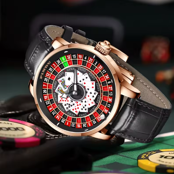 PINDU Roulette Watch With Motion Activated Rotating Cards Face