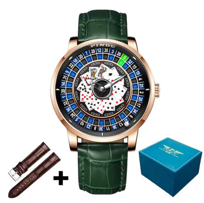 Pindu Blue Roulette Watch With Motion Activated Cards Face
