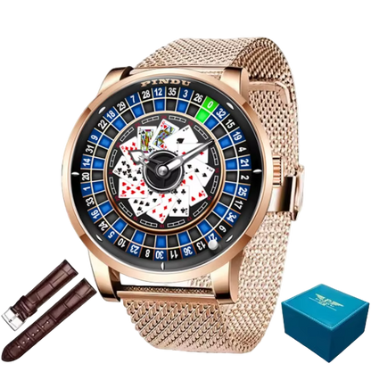 Pindu Blue Roulette Watch With Motion Activated Cards Face